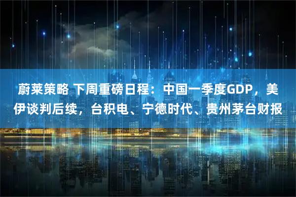 蔚莱策略 下周重磅日程:中国一季度GDP,美伊谈判后续,台积电、宁德时代、贵州茅台财报